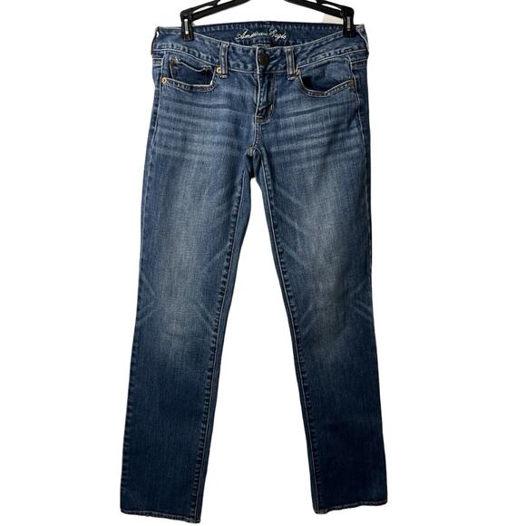 American Eagle Jeans Womens Size 2 Blue Low Rise Straight Leg Stretch Medium Was - Picture 1 of 8